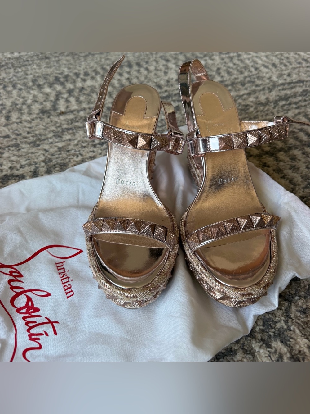 Christian Louboutin Metallic Rose Gold Studded Platform Sandals